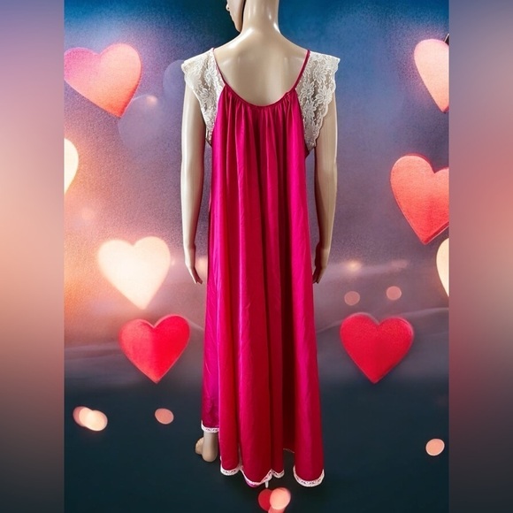 Vintage fuchsia Nightgown nightie Jill Andrea Sexy Lace Long-Large USA made - Picture 4 of 8